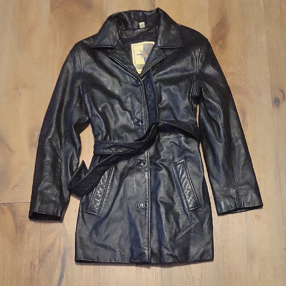 Middlebrook Park Black Vintage Leather Coat Size 9